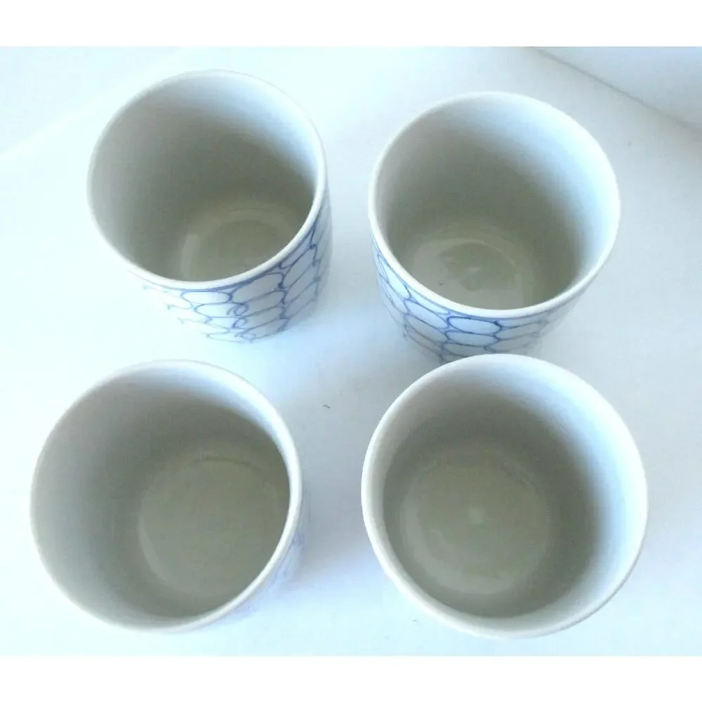 Ikea White & Blue Ceramic Tea Coffee Cup Mug Tumbler 8oz Set Of 4